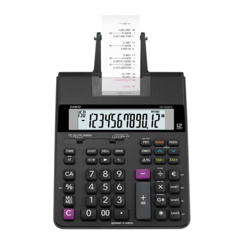 Mini calcolatrice scrivente Casio HR-200RCE-W con batteria, stampa a 2 colori e display a 12 cifre - HR-200RCE